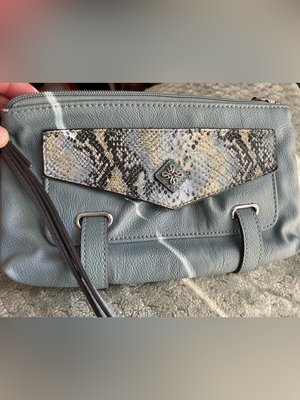 Simply Vera Vera Wang Blue Faux Leather Wristlet with Snake-Print Flap